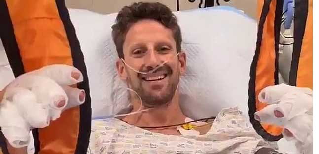 Grosjean dall'ospedale:<br />"E pensare che ero contrario all'halo"