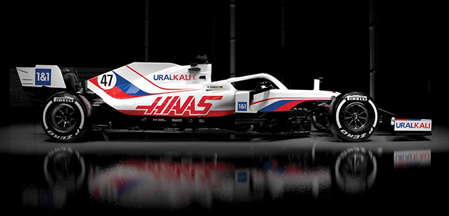 Ecco la  livrea 2021 della Haas,<br />tocco russo con lo sponsor di Mazepin