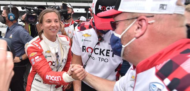 Indy 500, last row shootout<br />Dentro Karam, Power e la De Silvestro