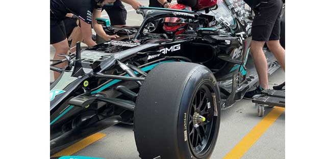 Prove Pirelli a Budapest<br />Con la Mercedes gira Russell