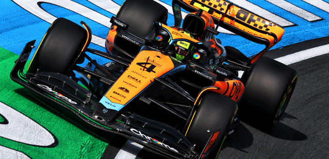 Zandvoort - Libere 2<br />Lampo di Norris, buio Ferrari<br />Problema al polso per Ricciardo