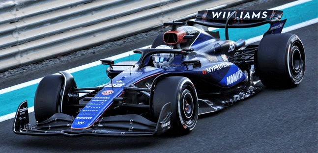 Leclerc leader nei test di Yas Marina<br />Sainz 2° con la Williams, Antonelli 5°