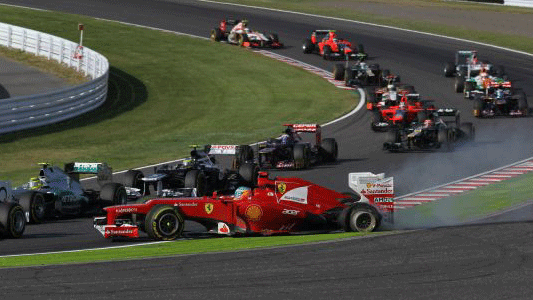 Suzuka - La cronaca<br>Dominio di Vettel, Alonso KO alla prima curva