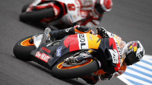 Motegi, gara<br>Stoner sbaglia, Pedrosa ringrazia 
